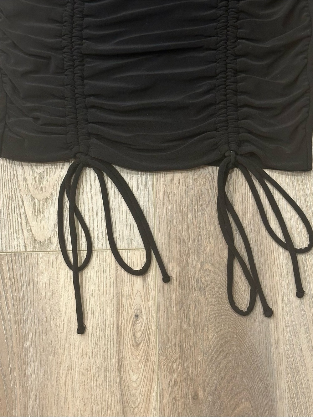 Black Drawstring Ruched Mini Dress - Picture 3 of 4